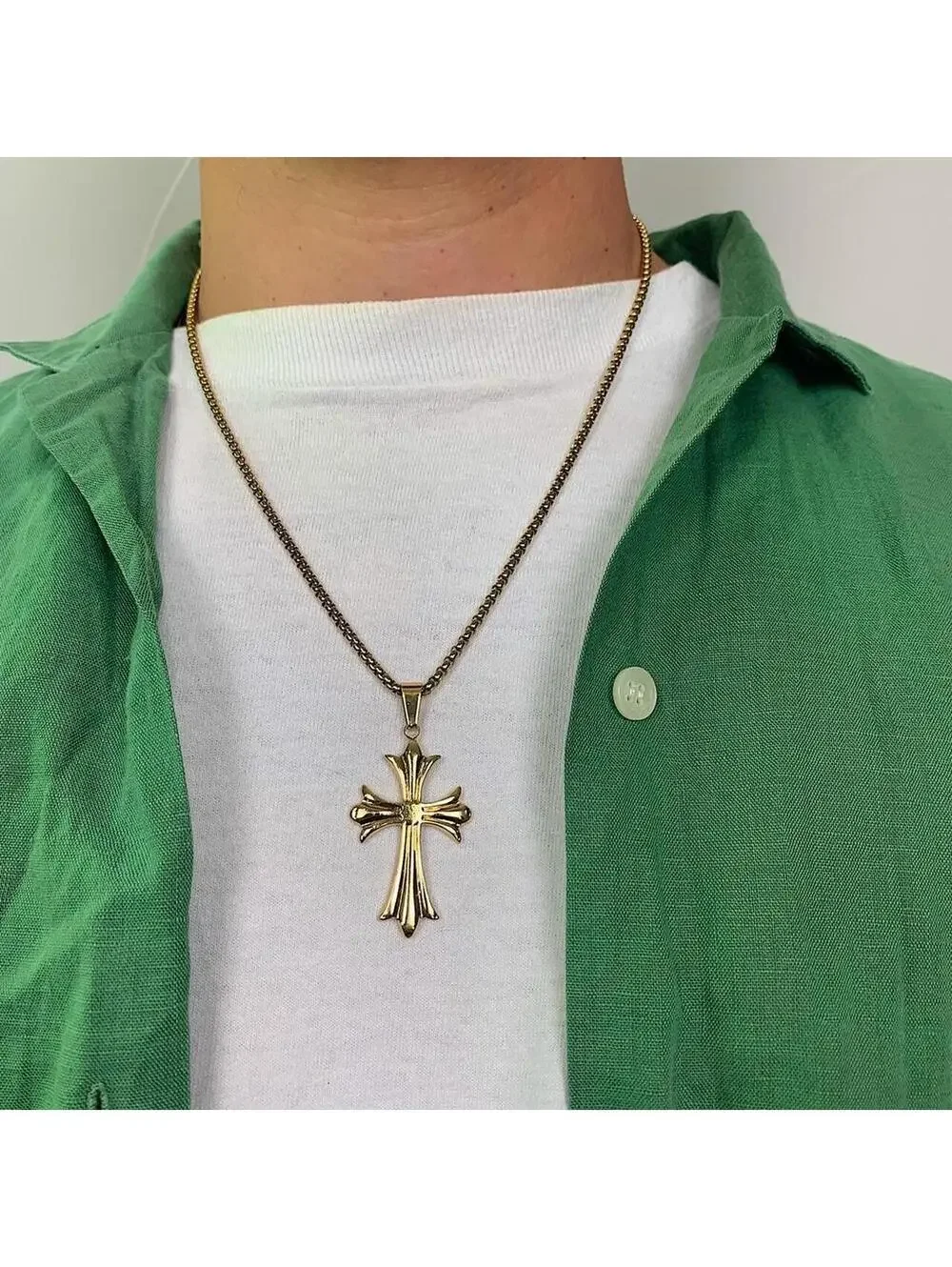 Gothic Gold Big Cross pendant stainless steel necklace